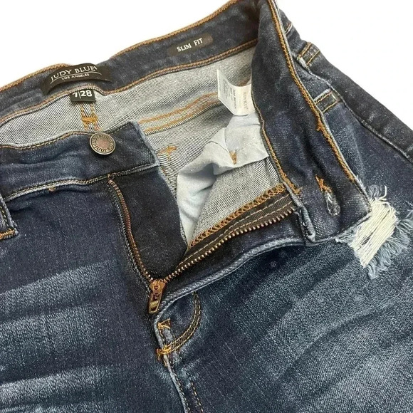 Judy Blue Skinny Fit JB82104DK Dark Wash Light Distressed Jeans Womens size 7/28 - Picture 9 of 16